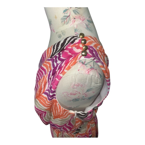 Trina Turk One Shoulder Dress - Pink, Orange, Brown 100% Silk - Picture 5 of 14